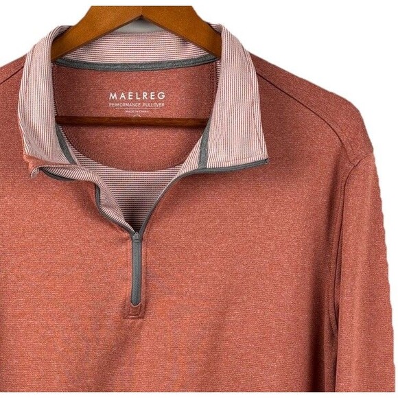 Maelreg 1/4 Zip Pullover Men XL Orange With Stripe Collar & Grey Trim Polyester - Picture 1 of 6